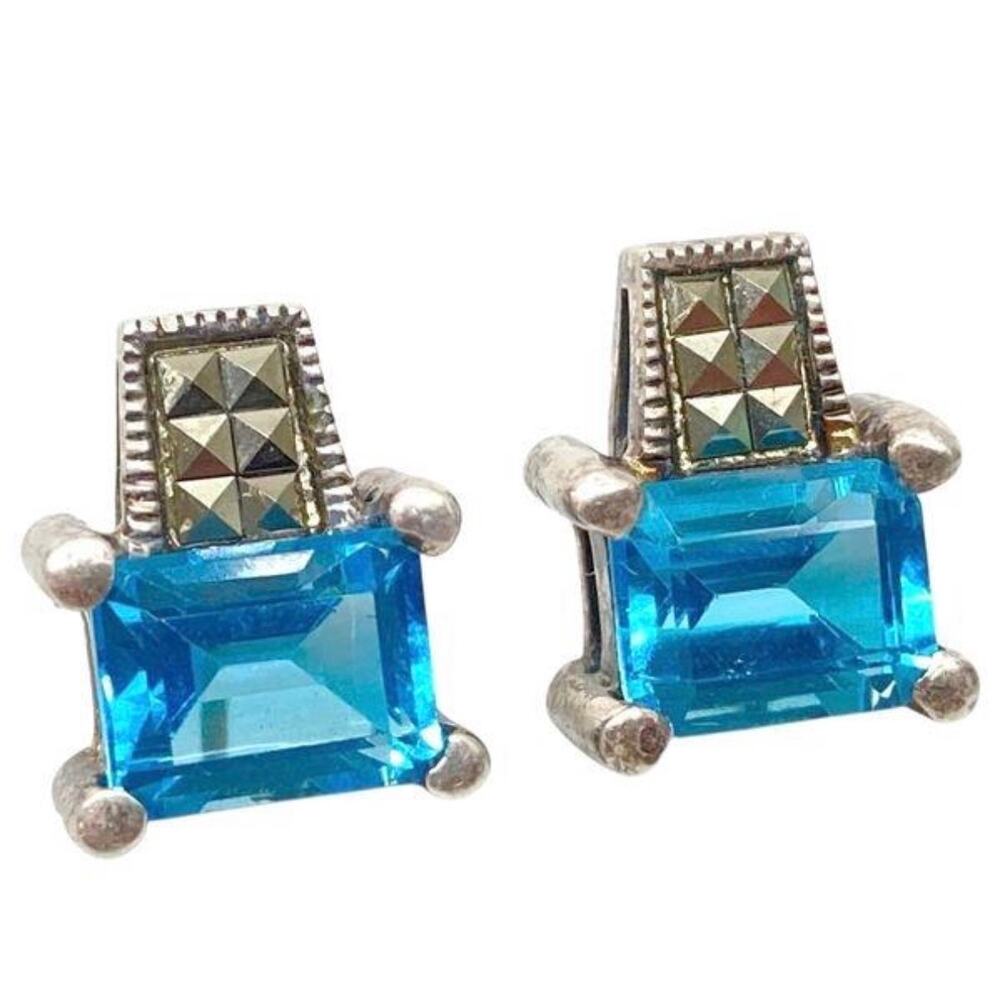Vintage Judith Jack Sterling Earrings Natural Blue Topaz Triangle Hallmark Rare